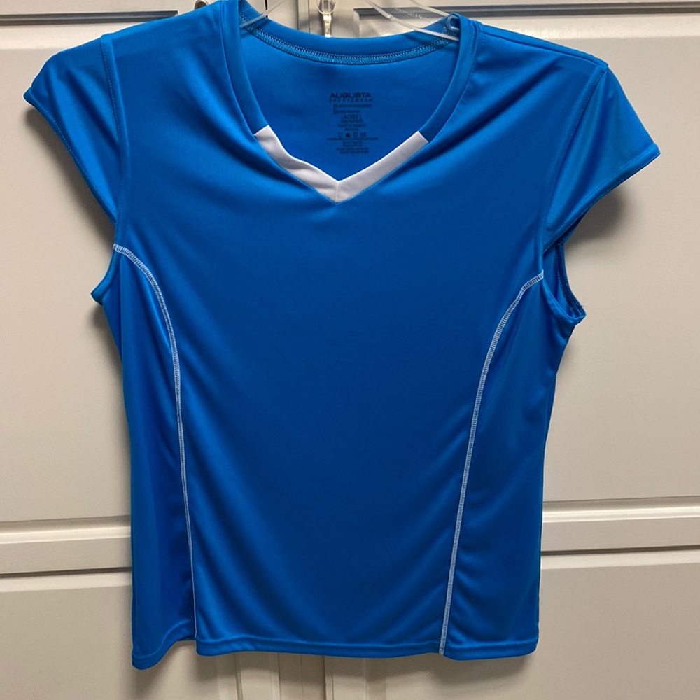 Blue, athletic cap sleeve top